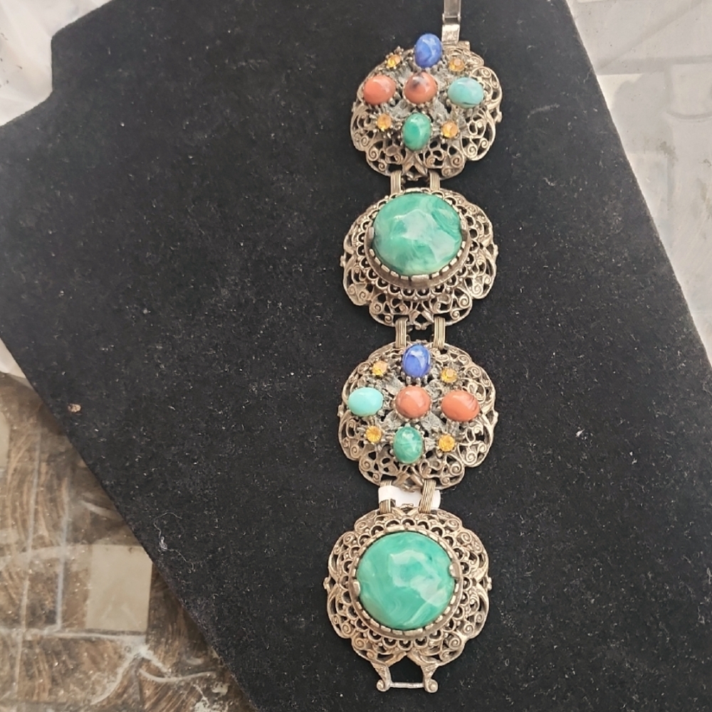 Elegant Bracelet with Bronze Looking Metal And Colorful Accents